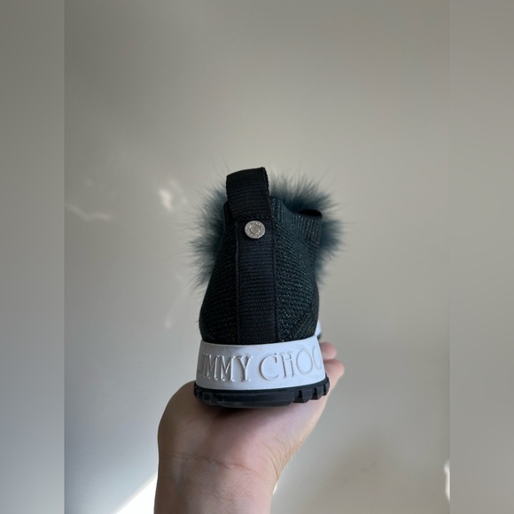 Jimmy Choo Norway Mink Fur & Metallic Green Knit Slip-On Sneakers Size 38 - Picture 11 of 12